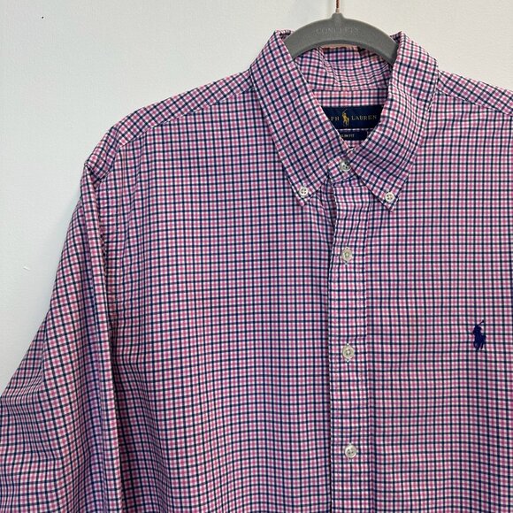 Polo PRL Ralph Lauren Slim Fit XL Button Down Shirt Pink Blue - Picture 5 of 11